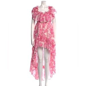 LoveShackFancy Alexia High-Low Ruffle Silk Cotton Pink Floral Dress with Pockets